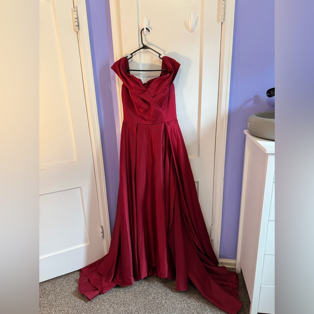 Satin Wine Red Formal Maxi Dress Prom Bridesmaid Wedding Size XL